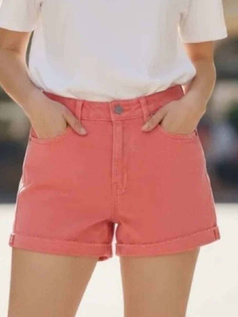 Just USA Coral Denim Shorts Size 6 High Rise Rolled Hem Casual Summer